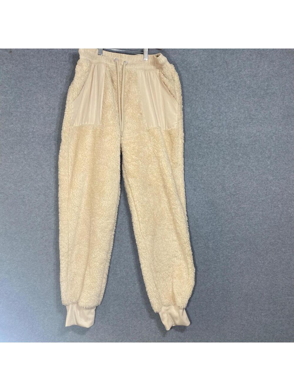 Planet Gold Women's Beige Color Jogger Faux Fur Pants Size Large
